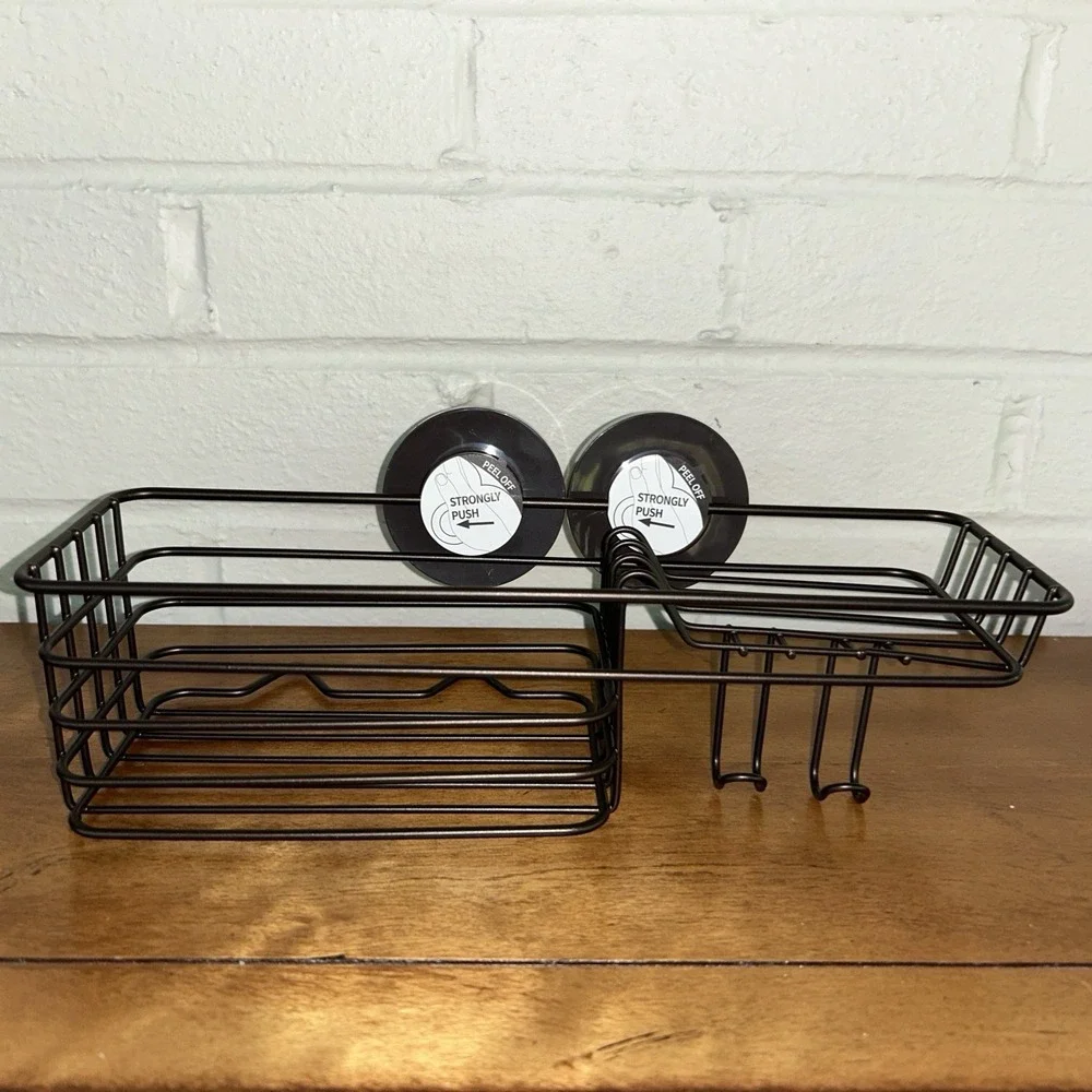 TAILI Shower Caddy Suction Cup with Hooks and Soap holder, 1 Small, Brown